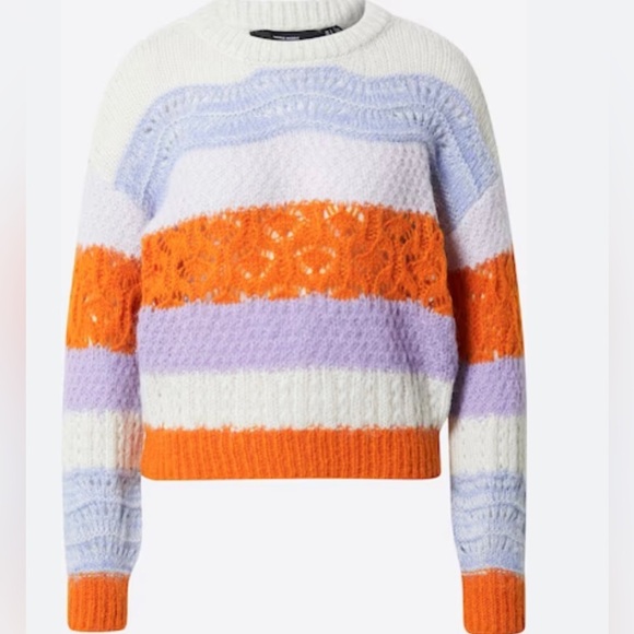 Vero Moda crochet knit colorblock new boho sweater size medium brand new - Picture 1 of 17